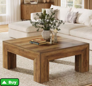 Allan 39.4 in. Brown Square Wood Coffee Table with Sturdy Wooden Legs - homedepot.com