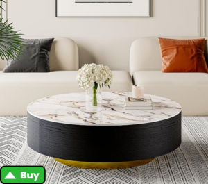 POVISON Modern Round Coffee Table with Storage, Sintered Stone Top Drum Coffee Table with Drawers - amazon.com