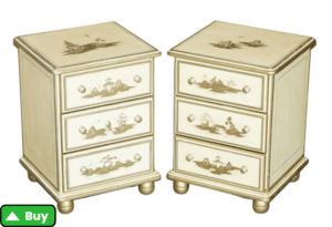 Pair of Vintage Oriental Chinese Cream & Gold Leaf Painted Bedside Table Drawers - 1stdibs.com